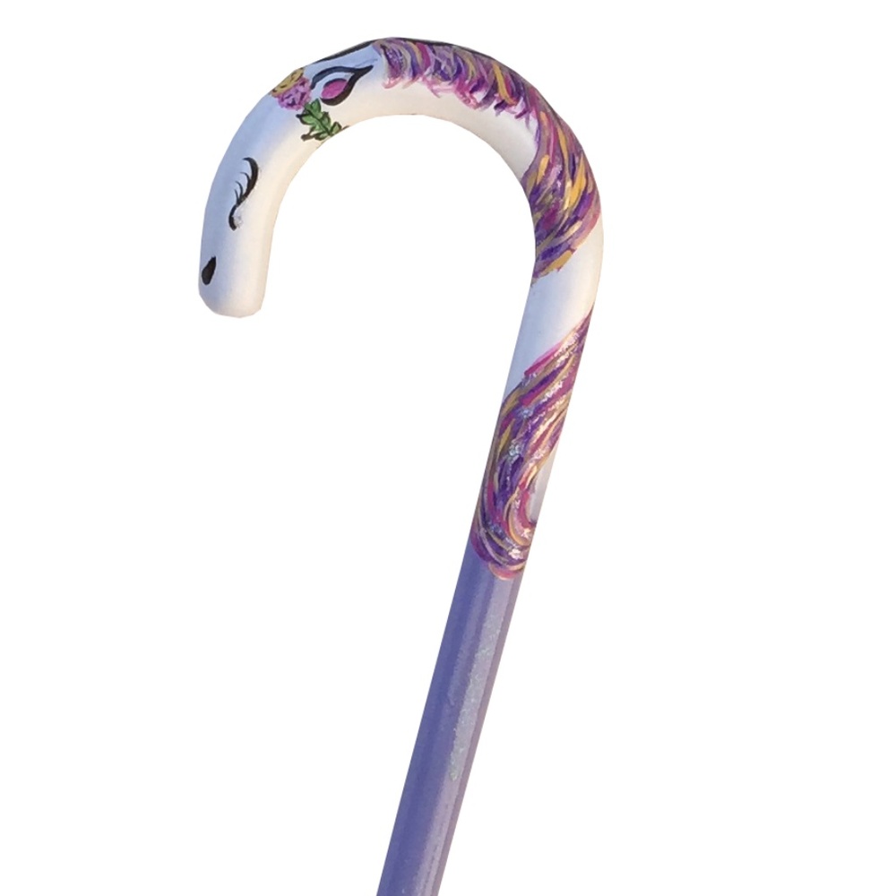 Hand painted Unicorn, Wooden walking cane, 16"-36"